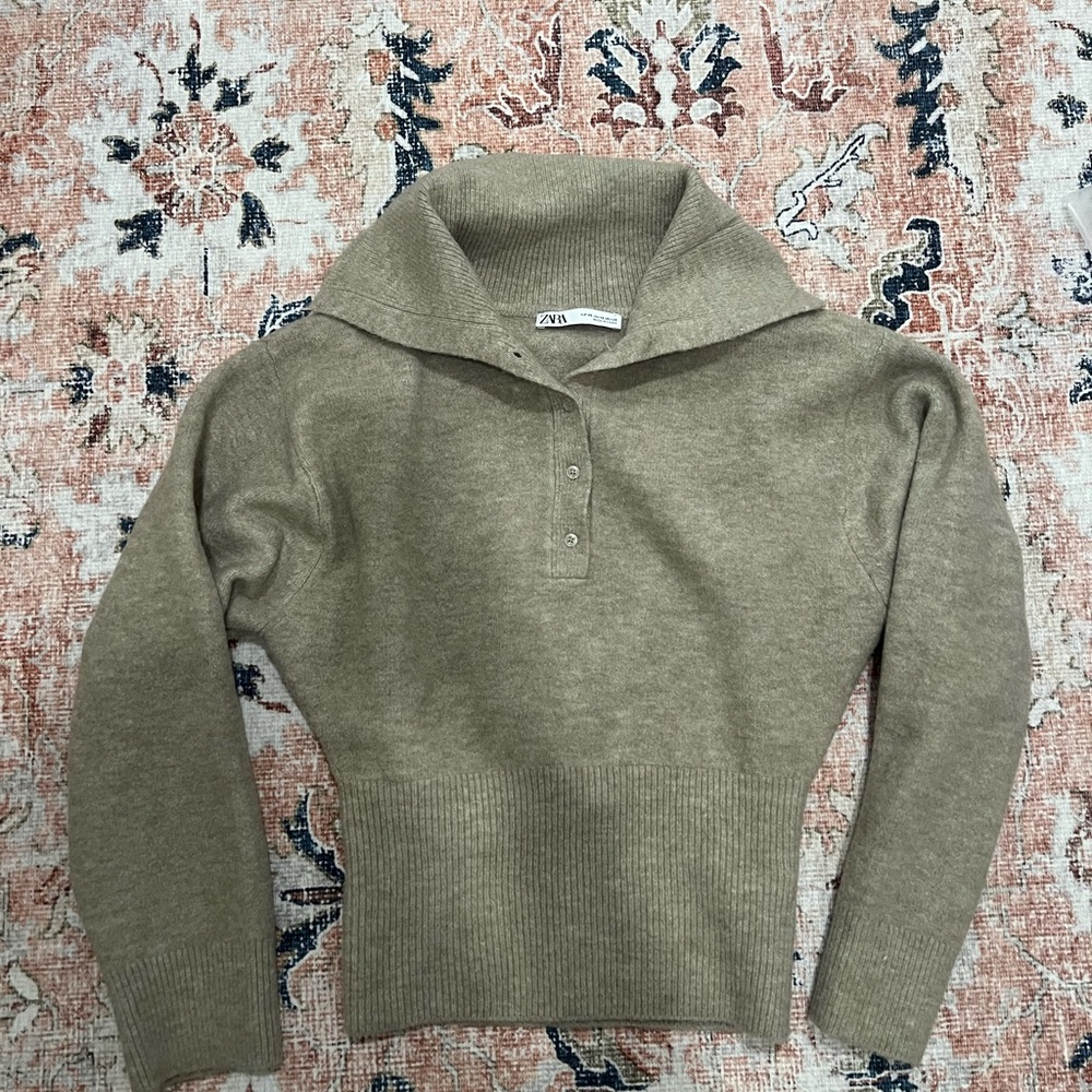Zara Taupe Cowl Neck Sweater